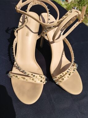 True Religion Nude Studded Strappy Stiletto Sandals